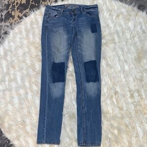 Wallflower Blue Skinny Jeans with Dark Patch Accents